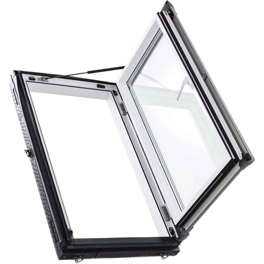 Окно-люк мансардный пластиковый Designo R39. 2 камерный. Петли слева/слева. ThermoBlock WD.